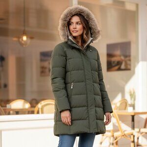 Ralph Lauren Faux Fur Hooded Down Puffer Coat Green Womens Size PS NWT $330 MSRP